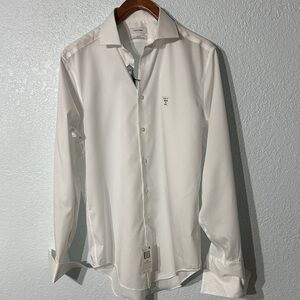 NWT Calvin Klein Men Slim Fit Performance Crisp White Dress Shirt $75‎ Size M